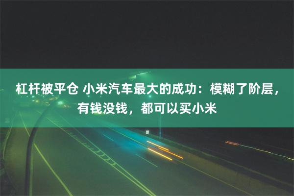 杠杆被平仓 小米汽车最大的成功：模糊了阶层，有钱没钱，都可以买小米