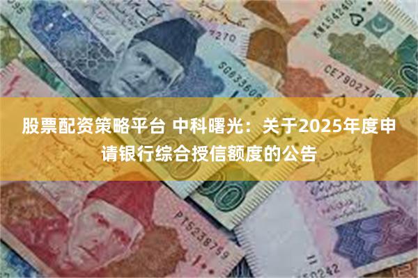 股票配资策略平台 中科曙光：关于2025年度申请银行综合授信额度的公告